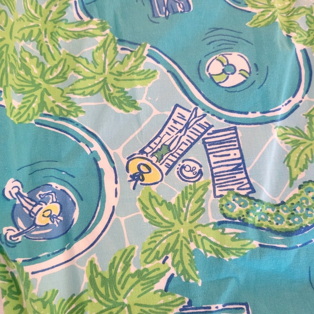Lilly Pulitzer Pants Womens 10 Blue Green Poolside Palm Tree Crop Straight Leg - Picture 2 of 15